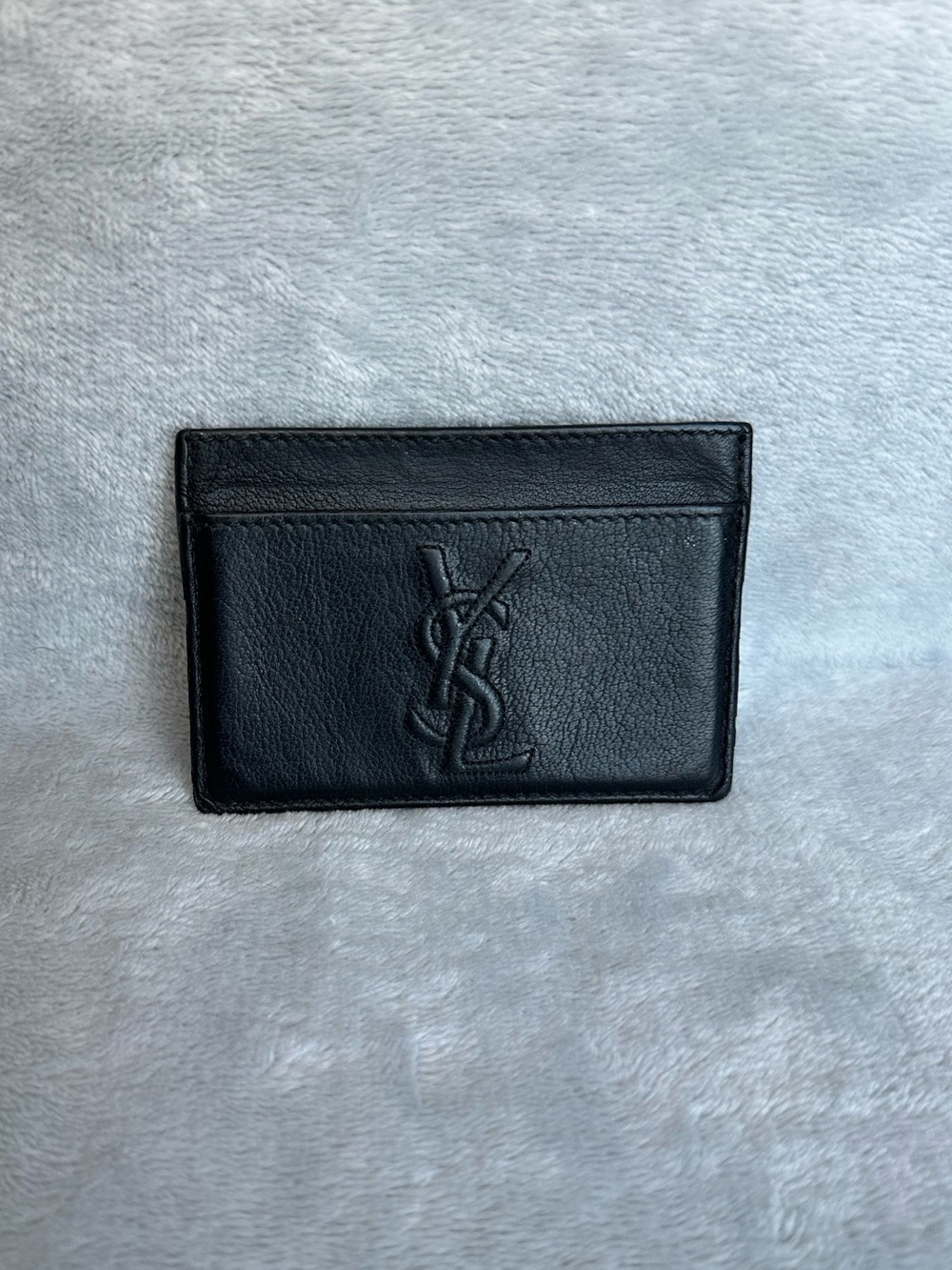 Saint Laurent YSL Embossed Black Leather Card Holder Credit Cards